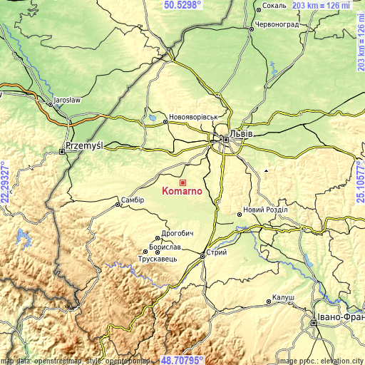 Topographic map of Komarno