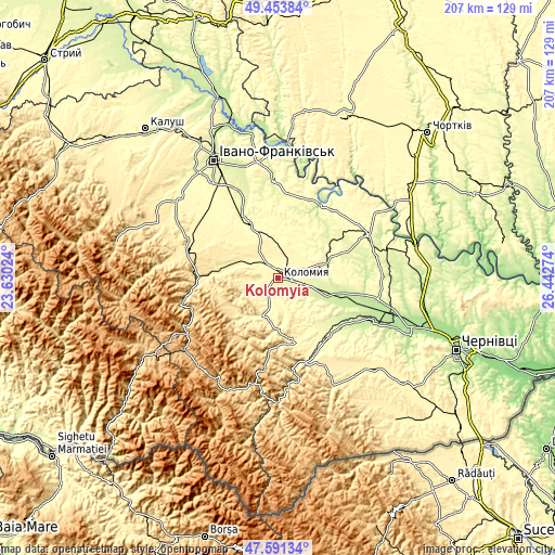 Topographic map of Kolomyia