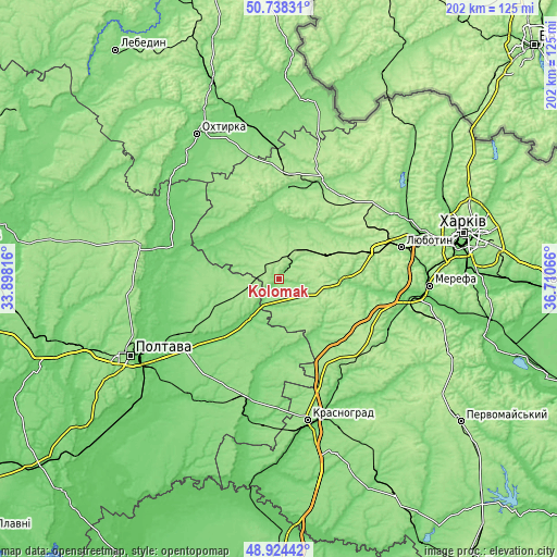 Topographic map of Kolomak