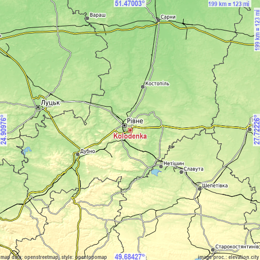 Topographic map of Kolodenka