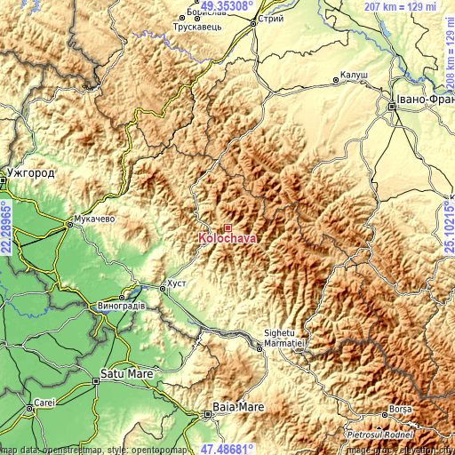 Topographic map of Kolochava