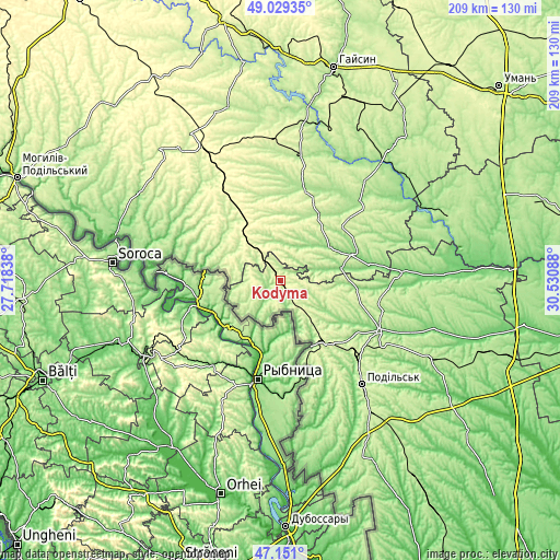 Topographic map of Kodyma