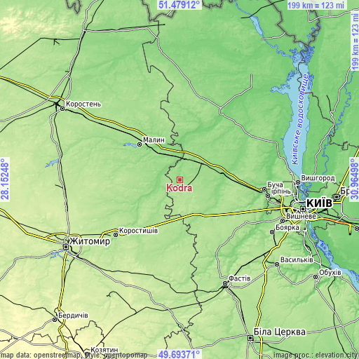 Topographic map of Kodra