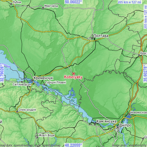 Topographic map of Kobelyaky