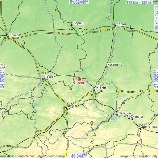 Topographic map of Klevan