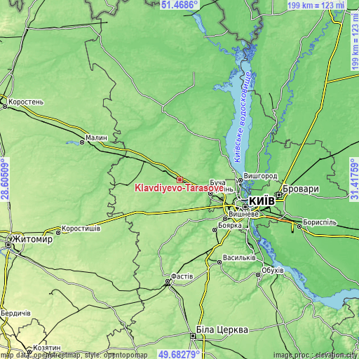 Topographic map of Klavdiyevo-Tarasove