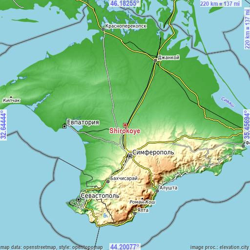 Topographic map of Shirokoye