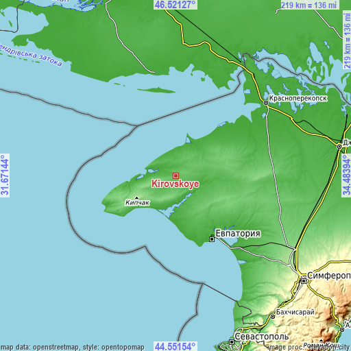 Topographic map of Kirovskoye