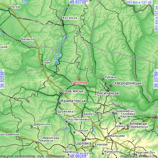 Topographic map of Zarichne