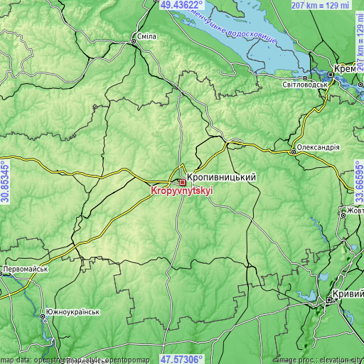 Topographic map of Kropyvnytskyi