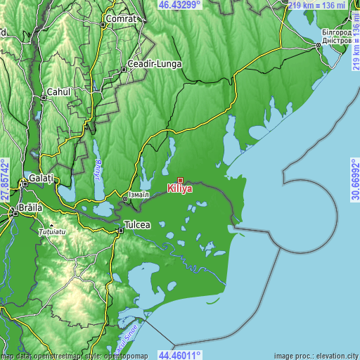 Topographic map of Kiliya