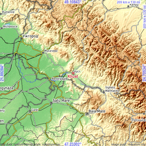 Topographic map of Khust