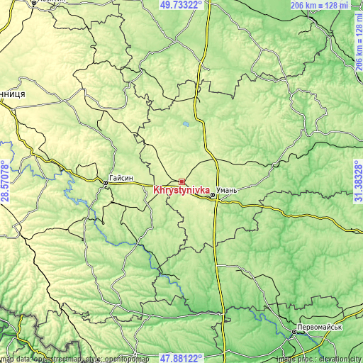 Topographic map of Khrystynivka