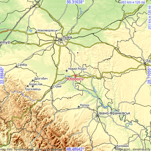 Topographic map of Khodoriv