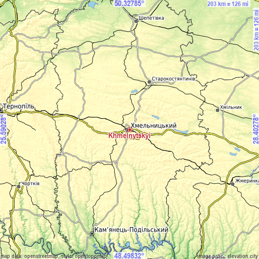 Topographic map of Khmelnytskyi