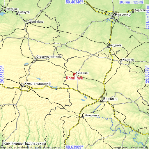 Topographic map of Khmilnyk