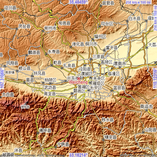 Topographic map of Weicheng
