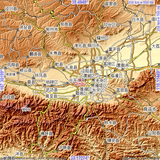 Topographic map of Qindu