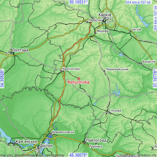 Topographic map of Kehychivka