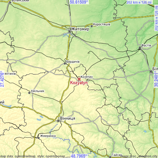 Topographic map of Kozyatyn