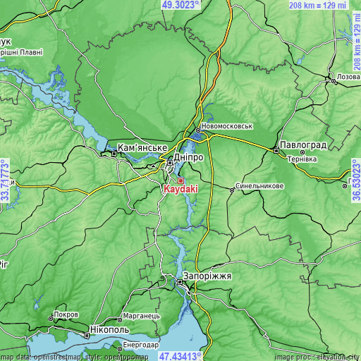 Topographic map of Kaydaki