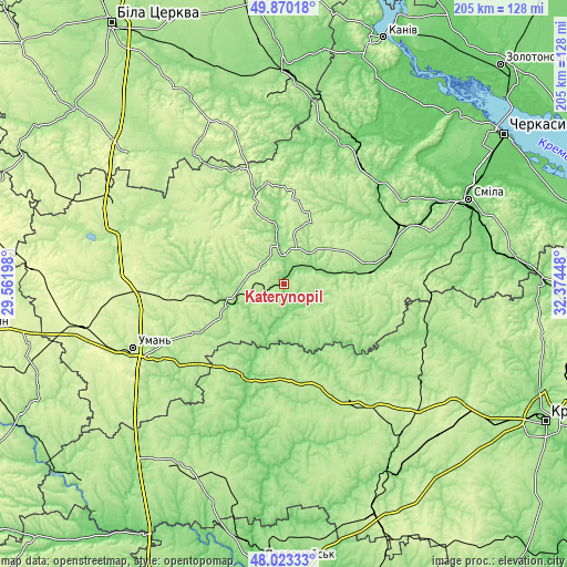 Topographic map of Katerynopil