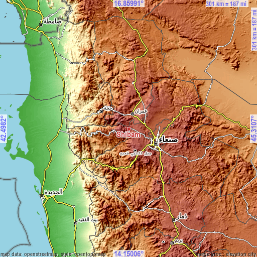 Topographic map of Shibām