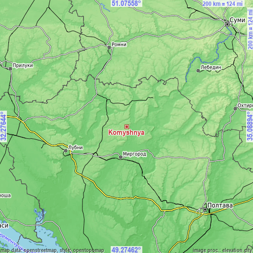 Topographic map of Komyshnya