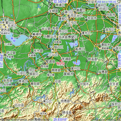 Topographic map of Wuhu