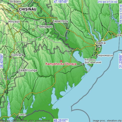 Topographic map of Kamyshevka Vtoraya