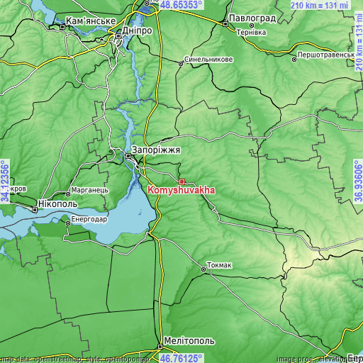 Topographic map of Komyshuvakha