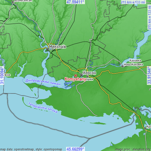 Topographic map of Komyshany