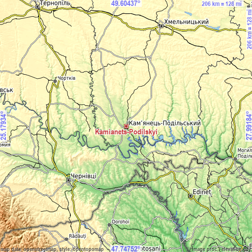 Topographic map of Kamianets-Podilskyi