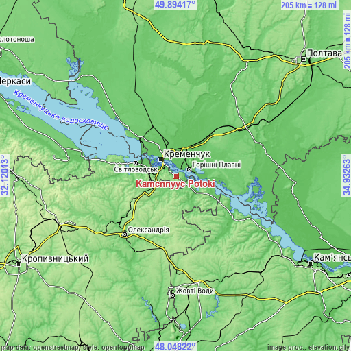 Topographic map of Kamennyye Potoki