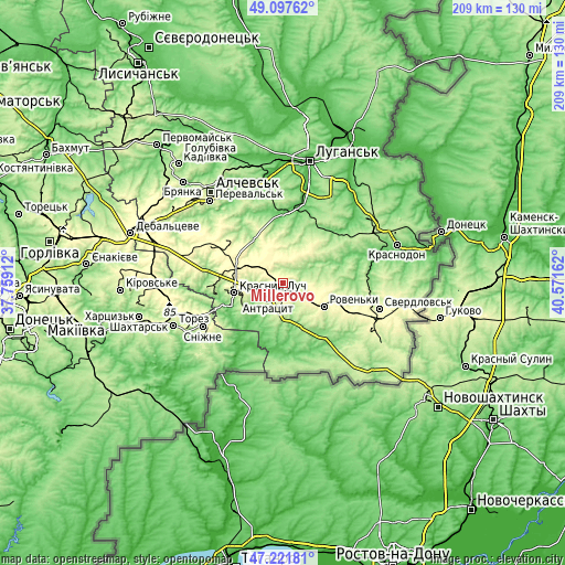 Topographic map of Millerovo