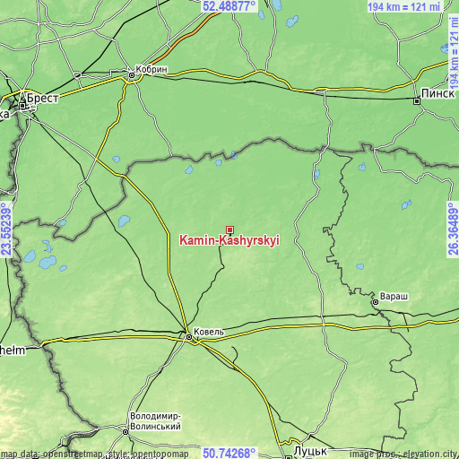 Topographic map of Kamin-Kashyrskyi