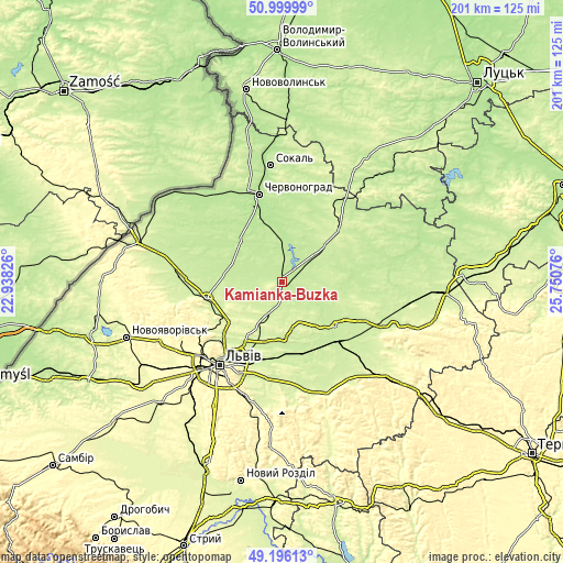 Topographic map of Kamianka-Buzka