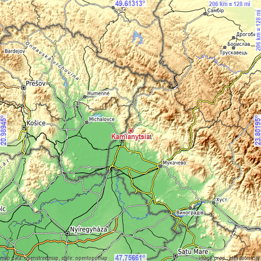 Topographic map of Kamianytsia