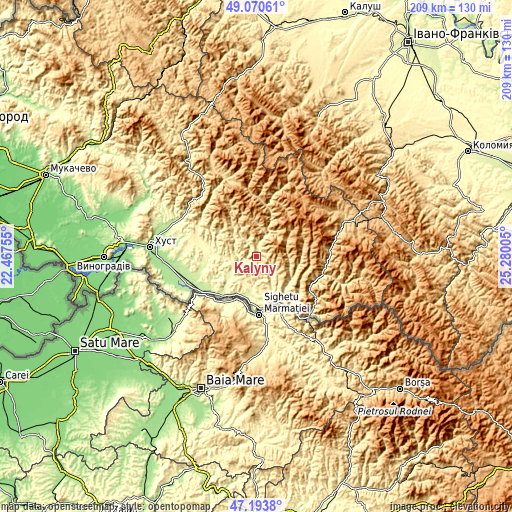 Topographic map of Kalyny