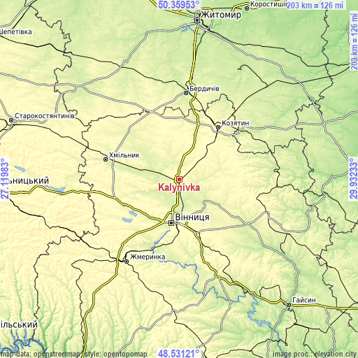 Topographic map of Kalynivka