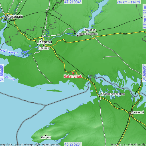 Topographic map of Kalanchak