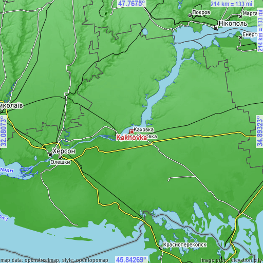 Topographic map of Kakhovka