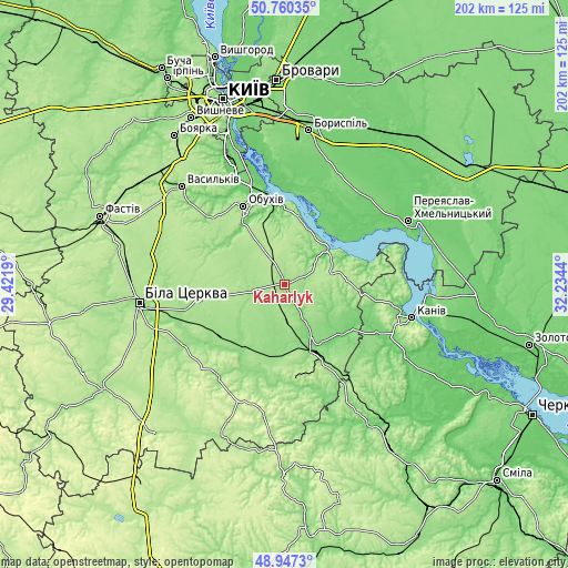 Topographic map of Kaharlyk