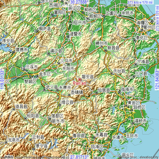 Topographic map of Pan’an