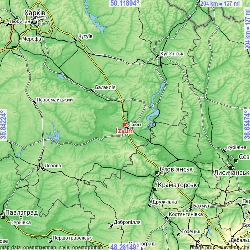 Topographic map of Izyum