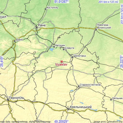 Topographic map of Izyaslav