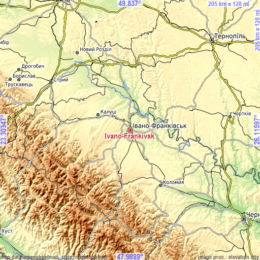 Topographic map of Ivano-Frankivsk
