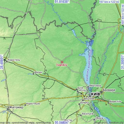 Topographic map of Ivankiv