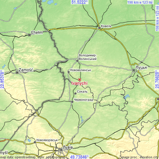 Topographic map of Ivanychi