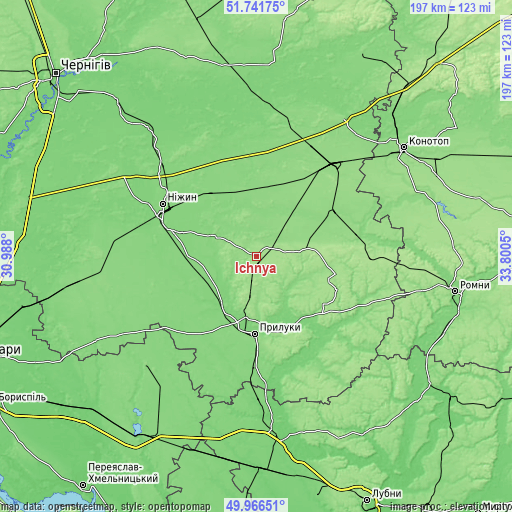 Topographic map of Ichnya